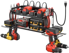 Garage Tools Storage with Charging Station. Power Tool Battery Organizer Util...