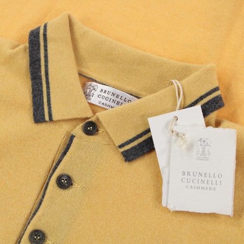 Brunello Cucinelli NWT Cashmere Collared Polo Sweater Size 46 US XS Yellow/Gray