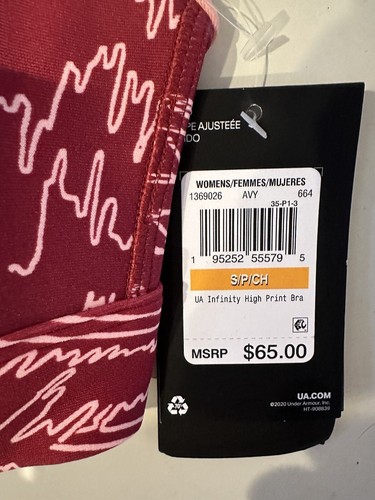 Under Armour - Women's UA Infinity High Printed Burgundy Sports Top Bra NWT - Picture 6 of 11