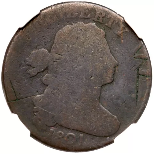 1801 NC-3 R-6+ NGC Fair Details Draped Bust Large Cent Coin 1c