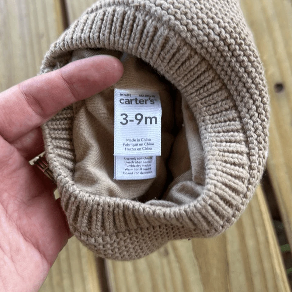 Carter’s 6-9 Meses Beige Marrón Tejido Bebé Reno Navidad Sombrero Gorro Tobogán Foto 4 de 4