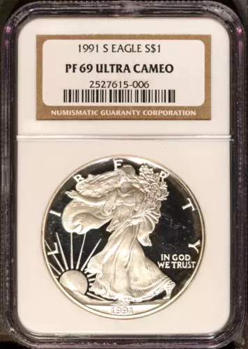 1991-S $1 Silver American Eagle PF69UCAM NGC # 2527615-006 + Bonus