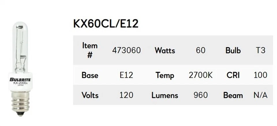 2 УПАКОВКИ: Bulbrite 473060 Krypton/Xenon KX60CL/E12 лампа, 60 Вт T3 KX2000 прозрачный - Изображение 3 из 3