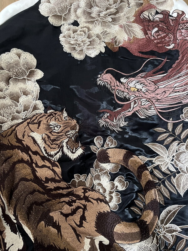 Mens Japanese Pattern Embroidery Dragon Tiger Souvenir Jacket