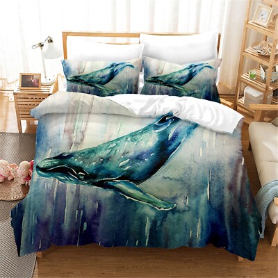 3D Whale Hand Drawn Quilt Cover Set Bedding Sets Pillowcases