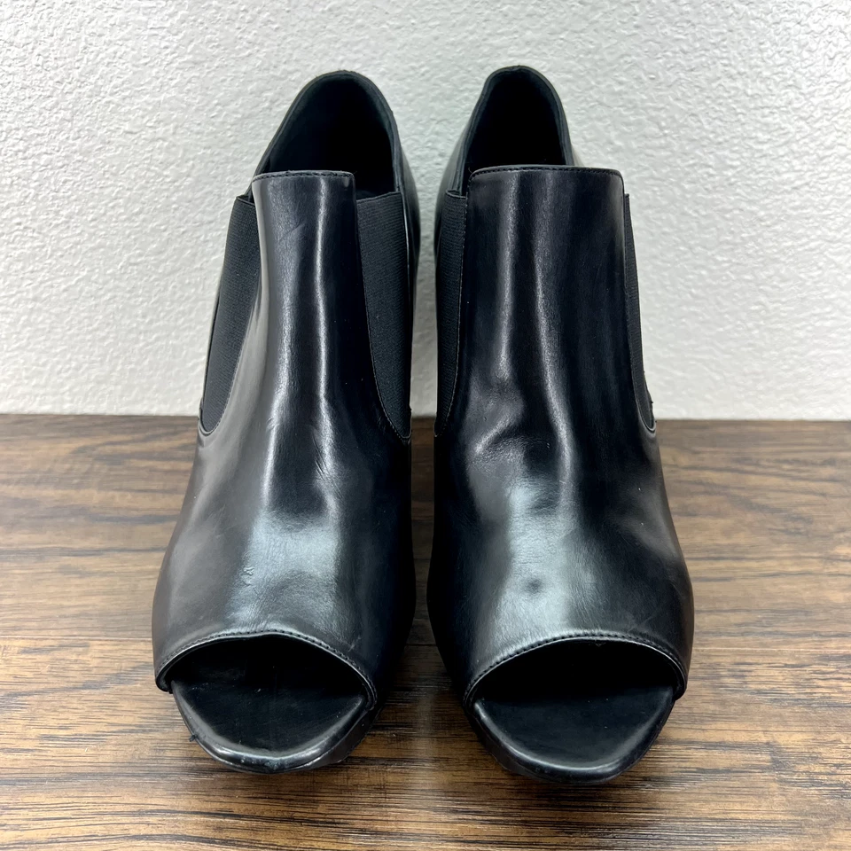 Vera Wang Lavender Womens Size 9.5M Black Leather Peep Toe Platform Booties Heel - Image 2 of 4