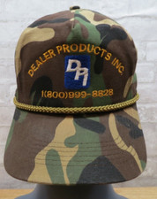Vintage Nissin Rope Brim Snap Back Trucker Hat Camo "Dealer Products Inc."