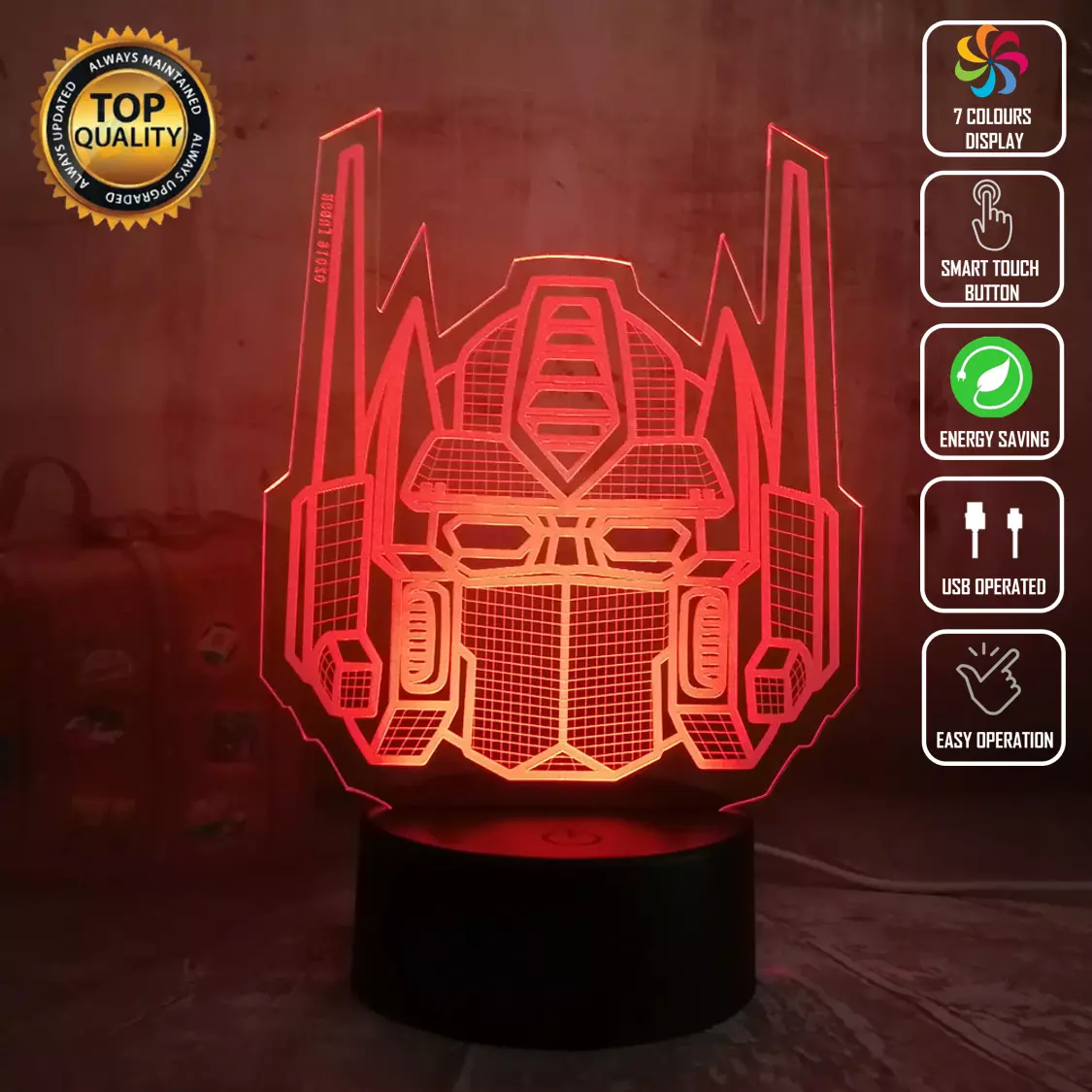 TRANSFORMERS OPTIMUS PRIME 3D Acrylic LED 7 Colour Night Light Touch Table Lamp