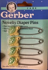4 Gerber Novelty Diaper Pins Turtle original package