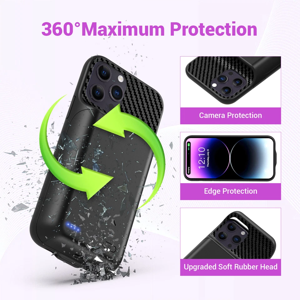 Funda Cargador Batería 13800mAh con Vidrio Templado para iPhone 14 Pro Max,13 Pro Max Foto 4 de 4