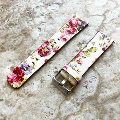 Red Floral (FL-3) Leather Band for Huawei Watch GT 2 and GT 42mm Smartwatch -P20