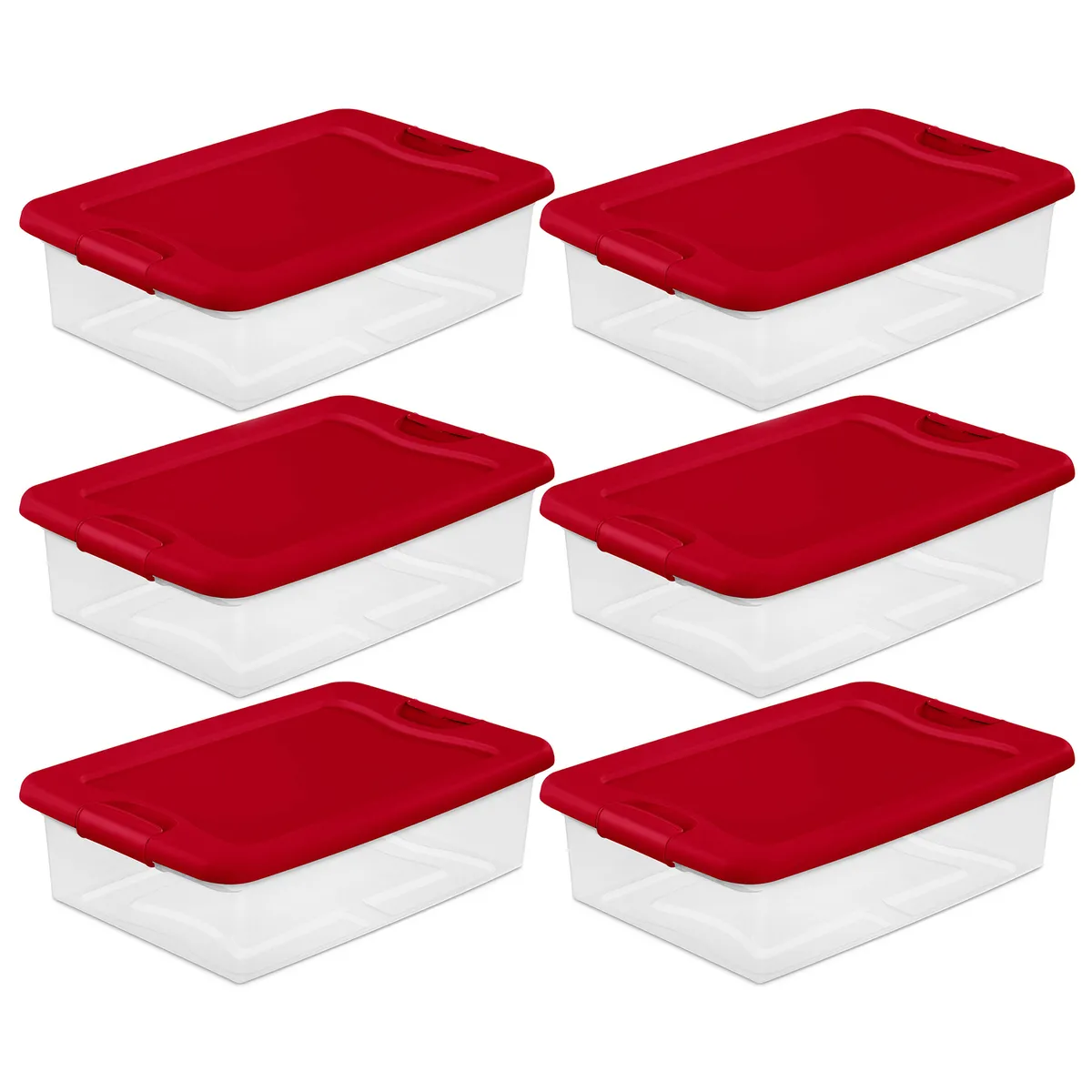 Sterilite 32 Qt Under Bed Latching Storage Container w/ Hinged Lid, Red (6  Pack)