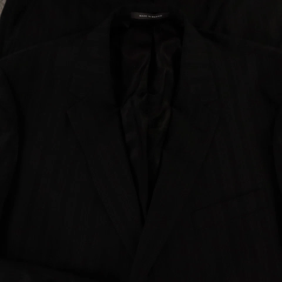 Chalk Stripe Suit L LT Black 100% Wool Hopsack Worsted Kenneth Cole 44L 38x31 - Image 2 of 4