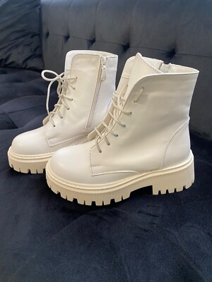 Ivory cream women leather winter warm boots round toe size 5