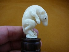 (tb-rat-4) little white Rat bend over Tagua NUT palm figurine Bali rats
