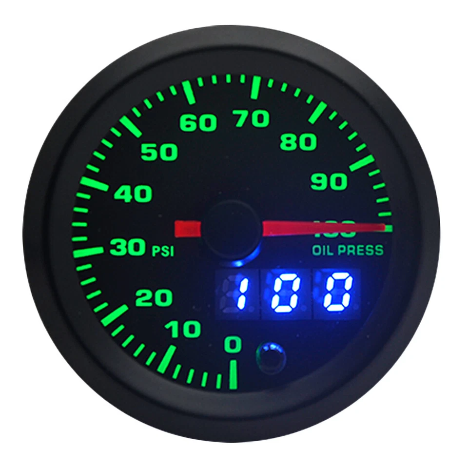 Manómetro de presión de aceite 52 mm 7 colores 0-100 psi + sensor analógico/digital doble pantalla automático Foto 4 de 4