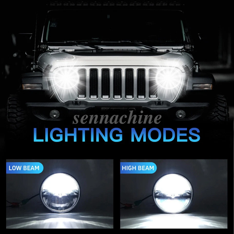 1PC 130W Black 7" Round Led Headlight For Jeep Wrangler JK LJ TJ Chevy C10 C20 - Image 2 of 4