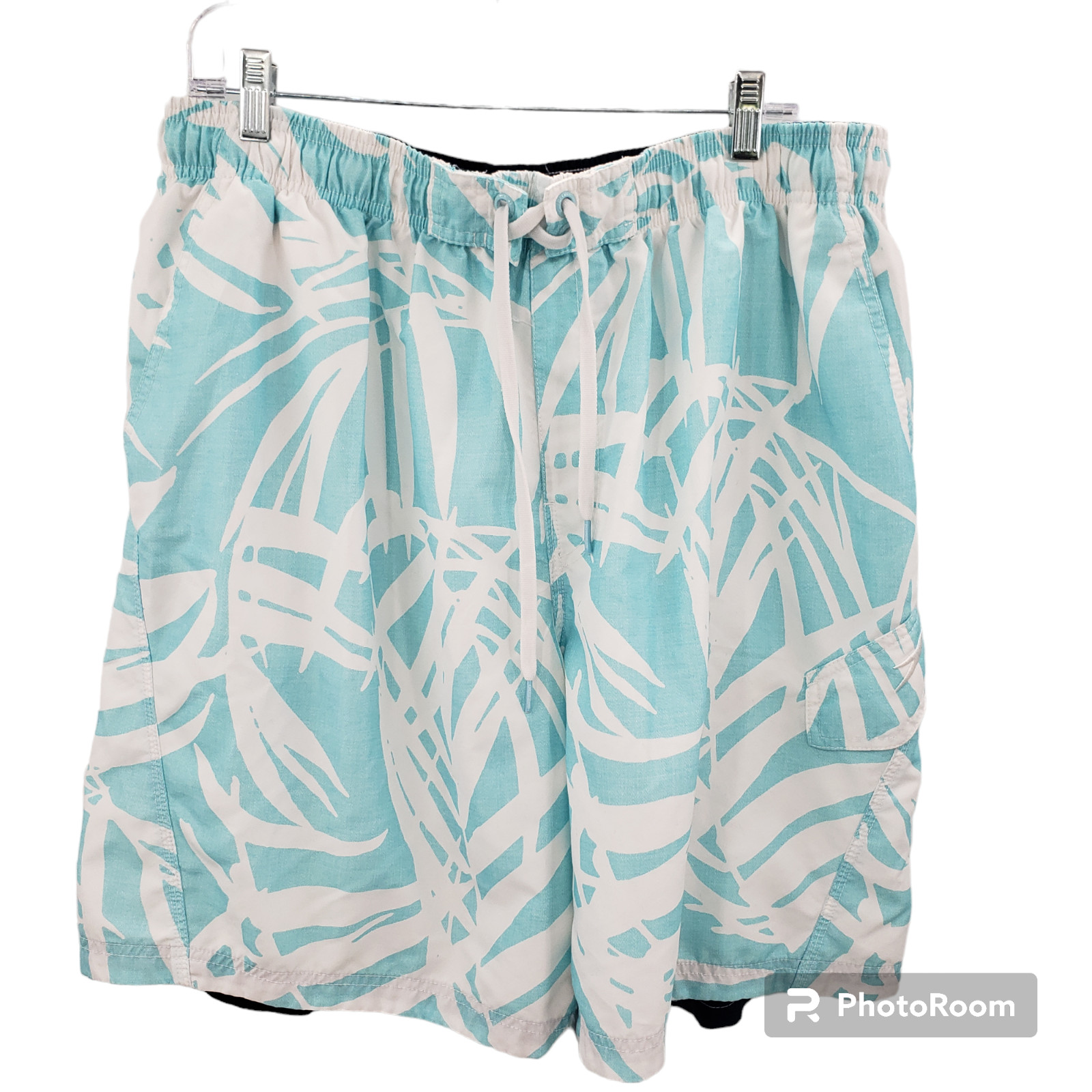 Speedo XXL Swim Trunks Mens Blue White Tropical Leaf Print Mesh