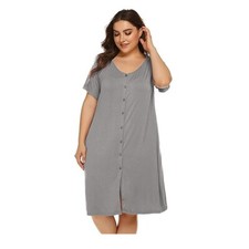 Women's Short Sleeve Button Down Nightgown V-Neck Sleepwear Pajama Dress