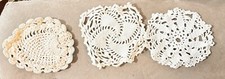 Vintage Doilies White Coasters Pinwheel Flower Design X3 Crochet Handmade