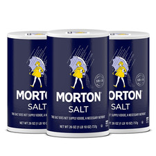 Morton Plain Salt, round Cans, Non-Iodized, All-Purpose Pack of 3, 26 Oz 