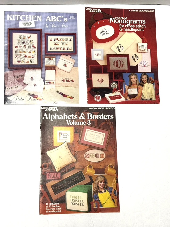 Lot of  9 Vintage Designs Cross-Stitch Alphabet, Borders, Monograms, Kitchen - Image 3 of 4