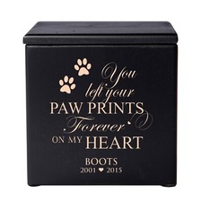 Custom Memorial Keepsake Urn Box for Pet Ashes 4.5x4.5- You Left Your Paw Prints