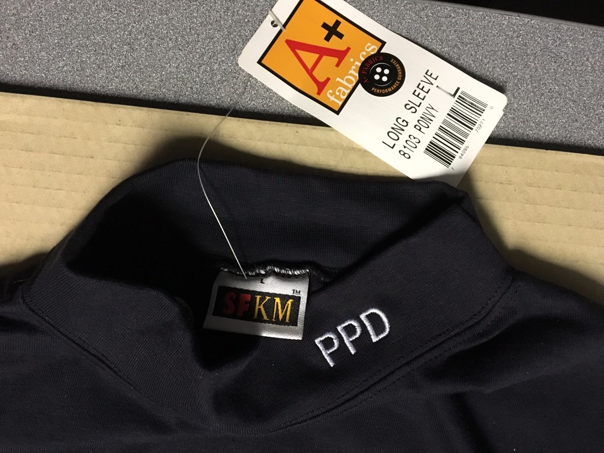 LONG SLEEVE DARK NAVY SHIRT, A+ FABRICS BRAND, EMBROIDERED 'PPD