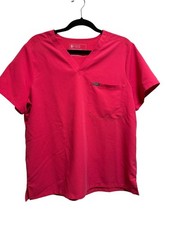 FIGS Catarina Scrub Top Size L Bright Pink Red V-Neck Technical Collection