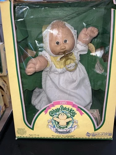 Cabbage Patch Kids 1985 Preemie Girl Doll Blonde Brown Eyes Box Birth Certifica…