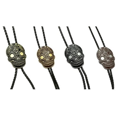 Bolo Tie for Men Western Cowboy Style Necktie with Relief Skull Buckle Decors