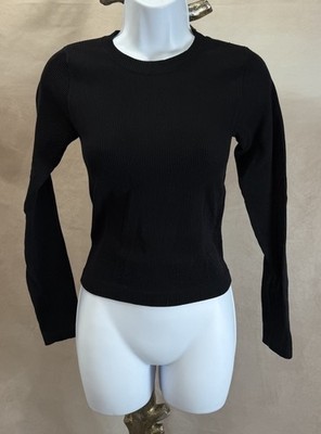 Moa Moa Black Ribbed Stretch Pullover Long Sleeve Shirt Size S/M