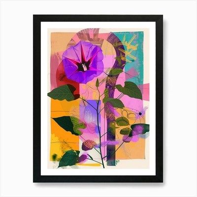 Morning Glory 8 Neon Flower Collage Framed Wall Art Poster Canvas Print Picture