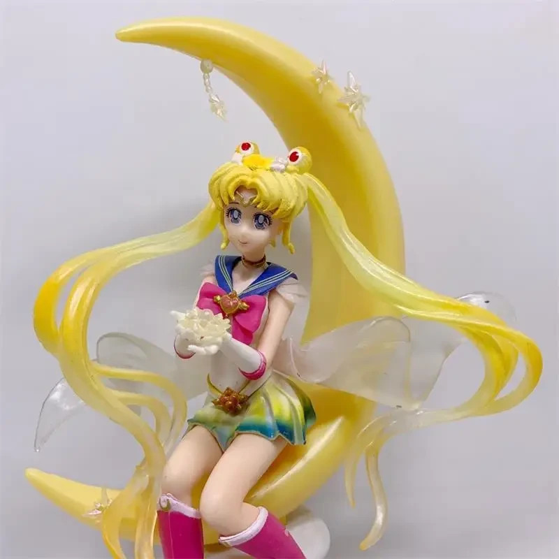 Sailor Moon Figure Sitting on Crescent Moon 20cm Anime Collectible