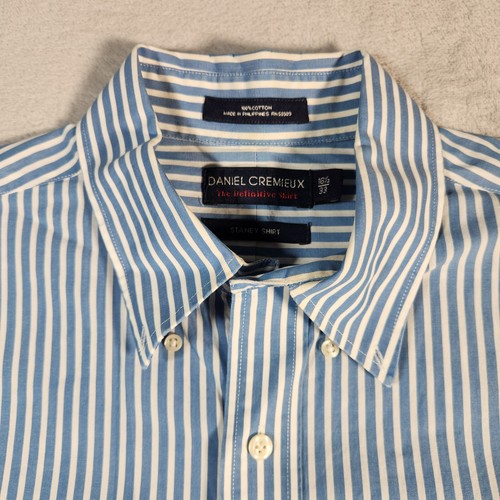 Daniel Cremieux Shirt Mens 16 1/2 x 33 Blue Striped Definitive Staney Preppy - Picture 4 of 10