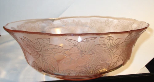 Vintage Macbeth Evans Pink Depression Glass Serving Bowl Dogwood Apple Blossom