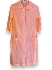 Vintage Peach Colored Nylon Duster Robe Pajamas Button-Up Front Pockets SMALL