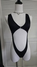 Black Cut-Out Front Opening Exotic Sancewear Bodysuit SMALL