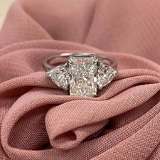 6 Ct Radiant Cut Real Moissanite 14k White Gold Plated Three Stone Wedding Ring