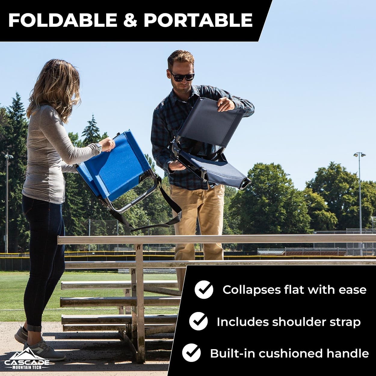 Cascade Mountain Tech Portable Folding Steel Stadium Seats Regular 17", Black 