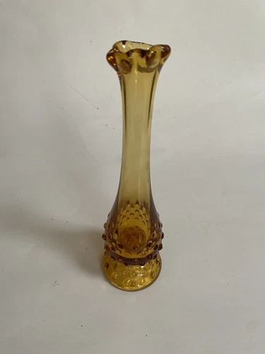 Vtg Amber Hobnail  Fenton Vase 9”