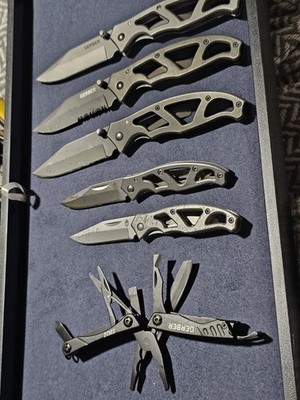 Gerber Lot   5 Paraframe/Ripstop Drop-Point Folders + Dime Multitool (6pc)Desc
