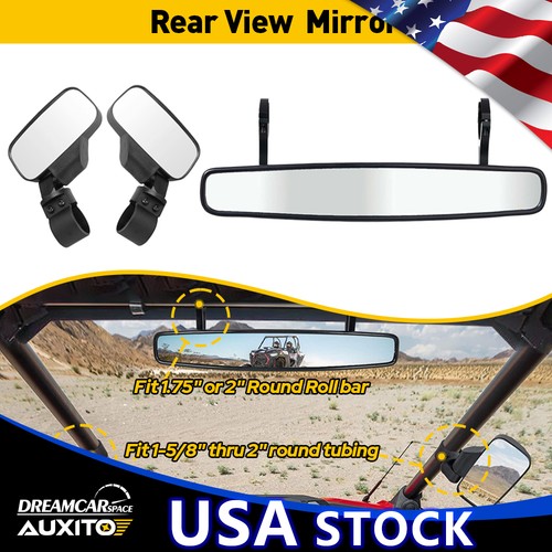 Rear UTV Mirrors Side&Center Set 1.75" Roll Bar For RZR Polaris 570/900/XP 1000 - Afbeelding 1 van 22
