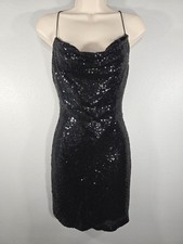 Windsor Women S Black Solid Sequin V-Neck Strappy Backless Bodycon Mini Dress BW