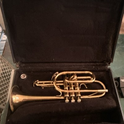 King 603 Bb Cornet Gold Lacquered Brass, Case, Mouthpiece WORKS and TESTED 