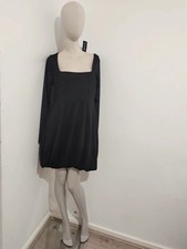 Pretty Little Thing plus black square neck puffball hem mini dress size UK 18