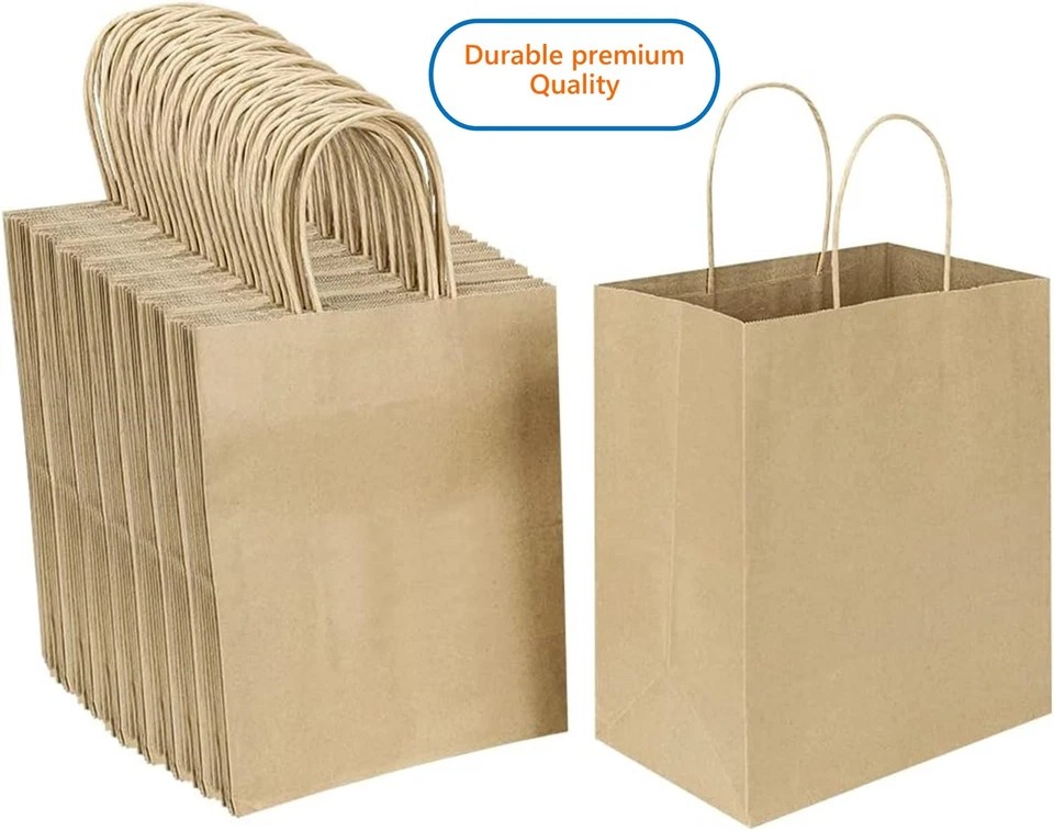 Bolsas de supermercado grandes de papel Kraft de 57 libras con asas - 50 unidades 12 x 17 x 7 - Du... Foto 4 de 4