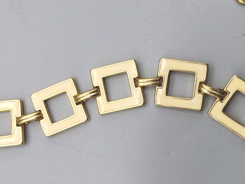 Vintage Gold Tone Ivory Enamel Square Link Chain Belt, 33"-38", L36 - Picture 7 of 8