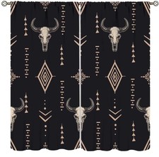 Tribal Aztec Curtains,Southwestern Native Bull Skull Ethnic Tribal Vintage Na...
