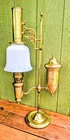 Vtg Aladdin Brass Adjustable Student Lamp Milk Glass Shade Electric 1983 / 1952